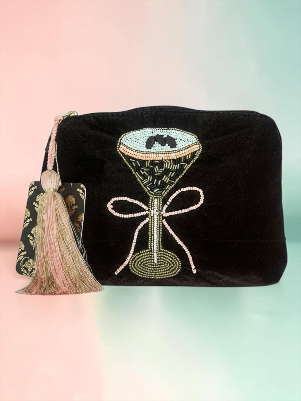 Brown Velvet Embellished Cocktail Makeup Cosmetic Bag NWT